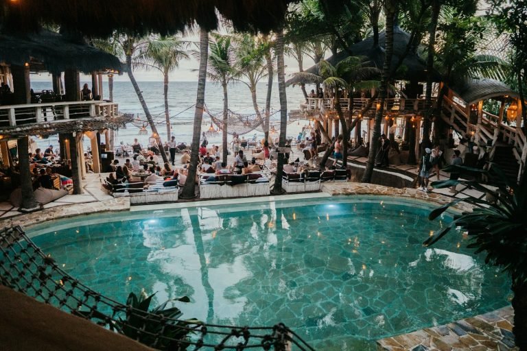 People enjoying a swimming pool