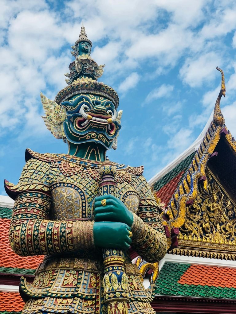Gold and blue temple guardian statue