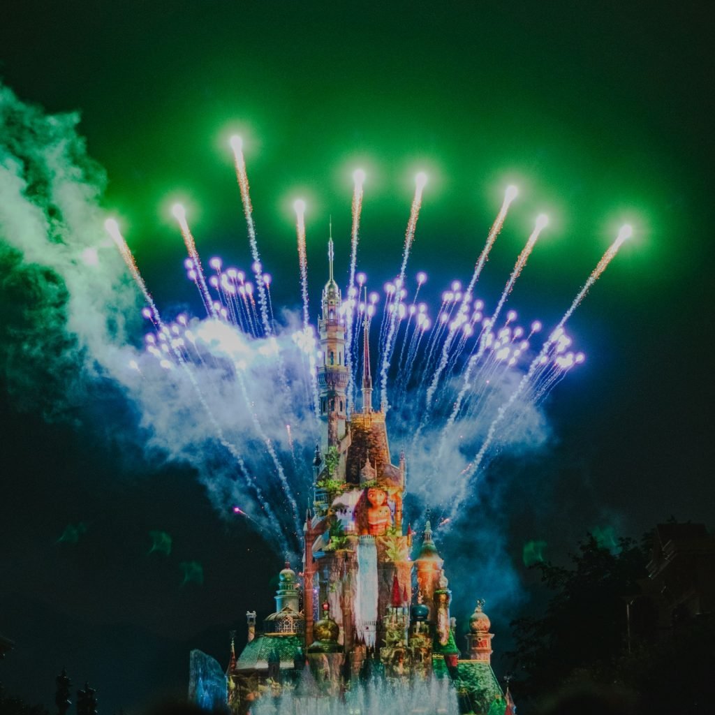 Crowd watching a fireworks display