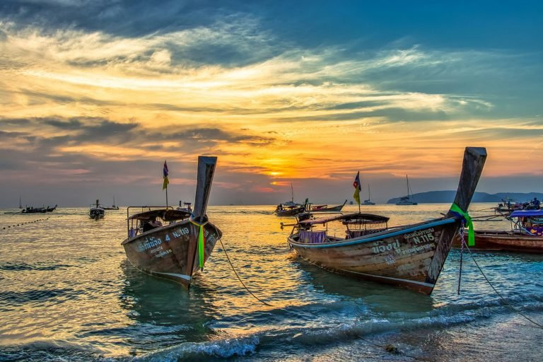 Boat on the sea at sunset