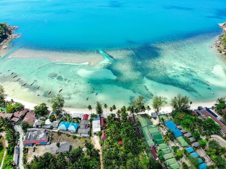 Aerial view of an island coastline