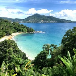 Tropical beach seen from a hill