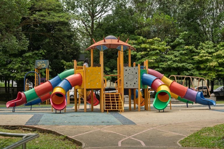 Colourful play park with slides