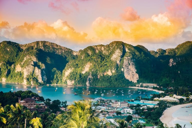 Boats in a bay on Phi Phi Island