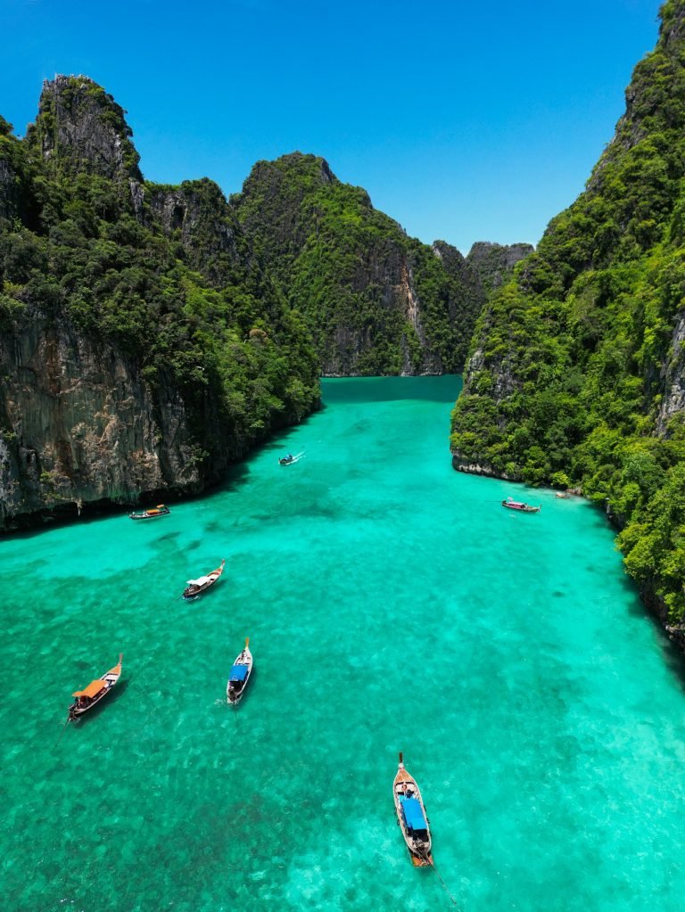 Longtail boats in Pileh Lagoon