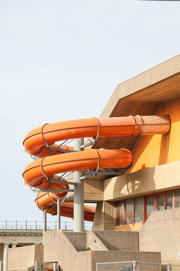 Row of orange water slides