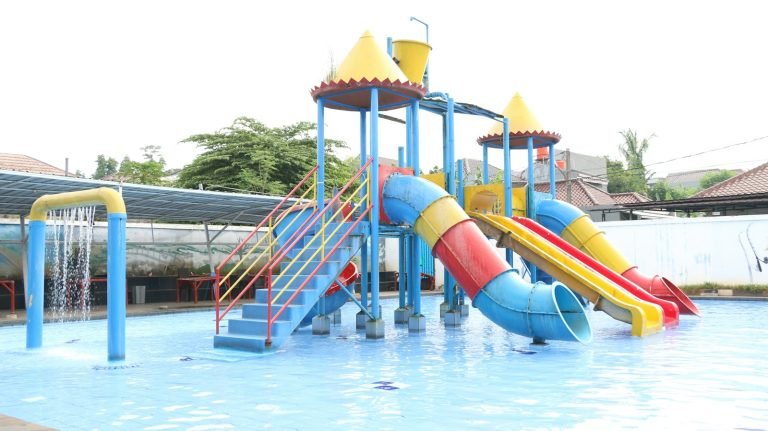 Water park slide and pool