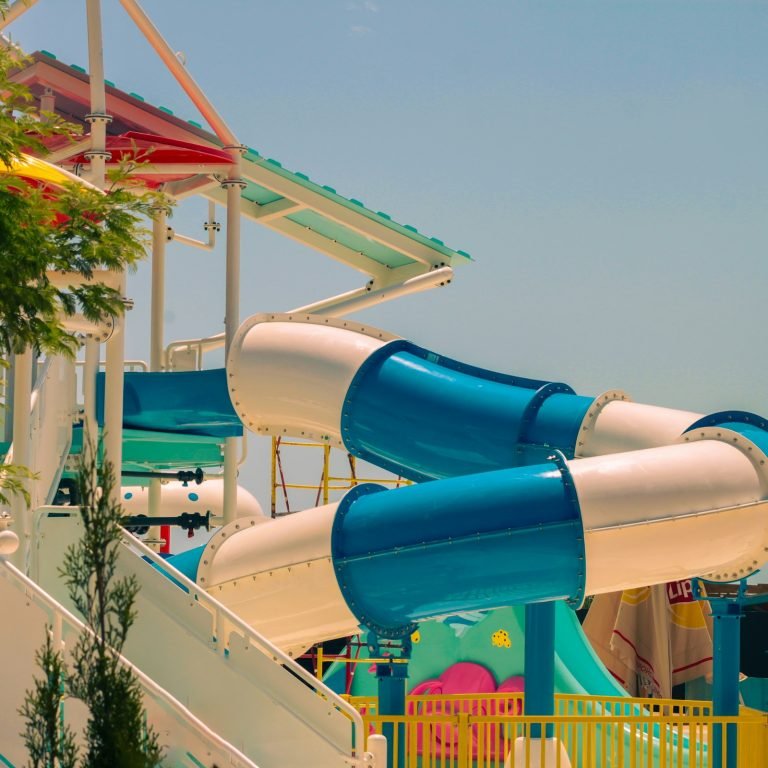Blue and white water slide